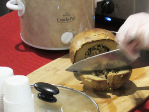 slicing a tofurky