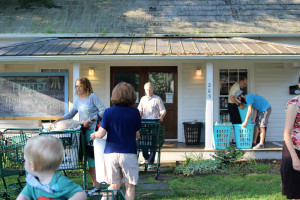 unloading carts at Table