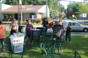 unloading carts at Table