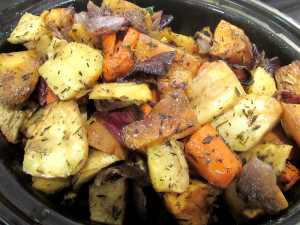 Roasted sweet potatoes, rutabagas, and carrots
