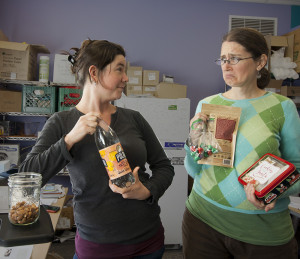 Carolyn and Emily show off healthy and unhealthy snacks