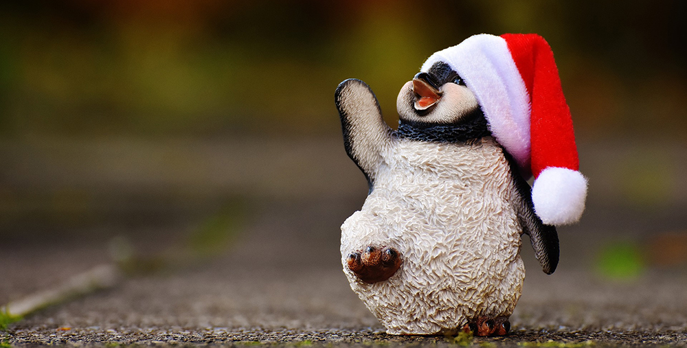 penguin dressed as santa