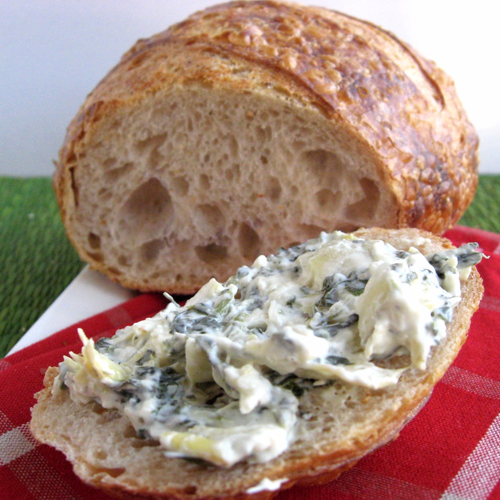 Spinach artichoke dip on sourdough bread
