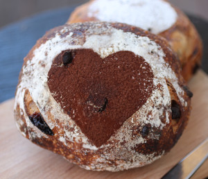 bread with heart stencil