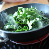 chard in frying pan