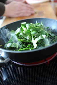 chard in frying pan