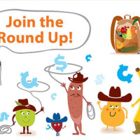 cartoon vegetables saying"join the round up"
