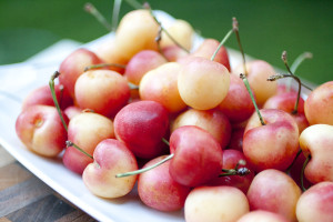 Rainier cherries, which are yellow and red in color