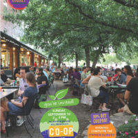 cover of the annual report, showing people eating outside our store