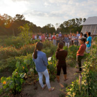tour group in field at Transplanting Traditions farm