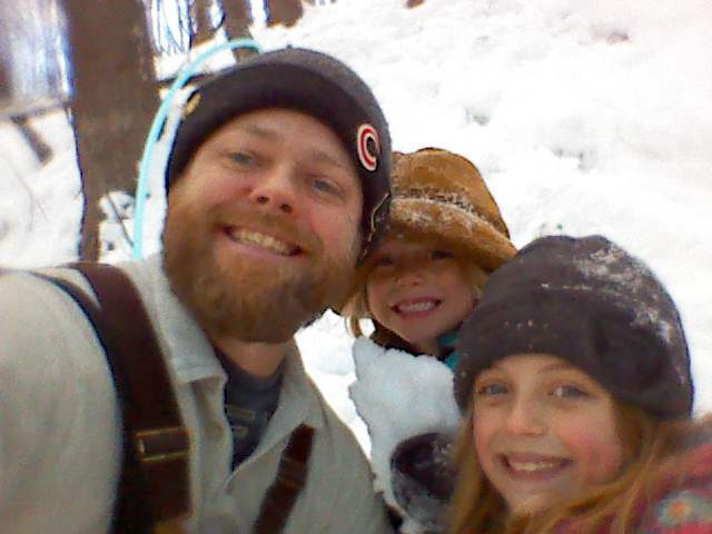 maple farmer and kids in snowy woods
