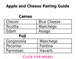 start of list of apple and cheese pairings, with "click for more"
