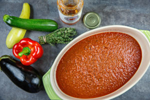 sauce in baking dish