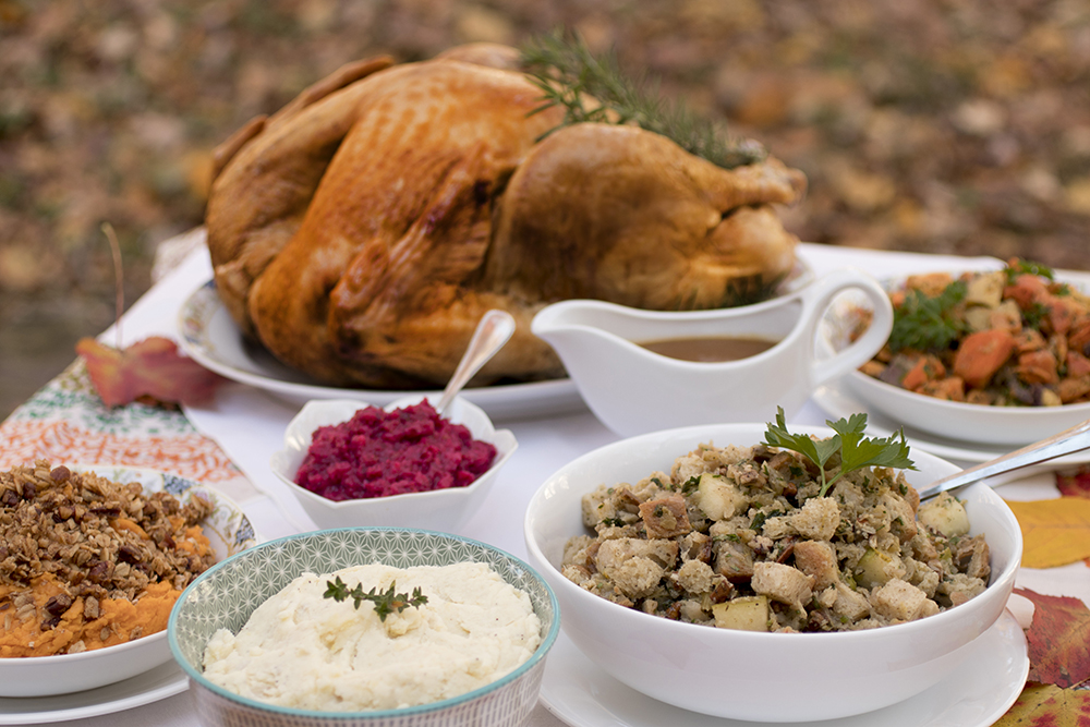 turkey and side dishes on table