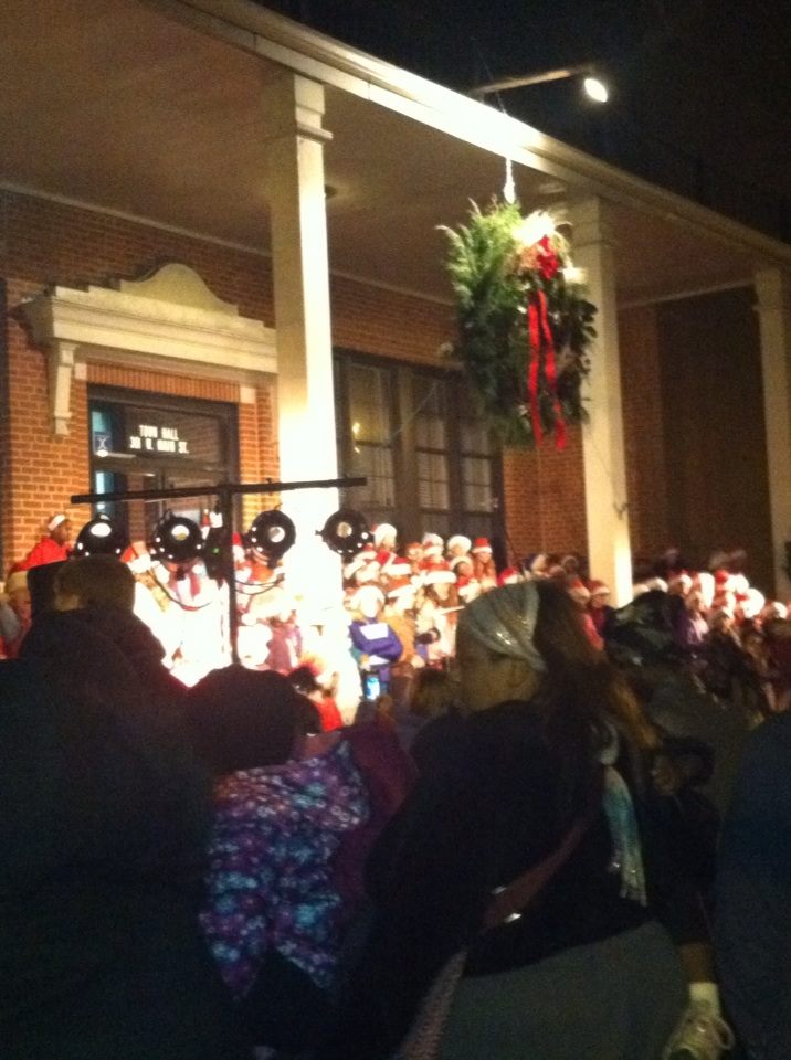 crowd with chorus singing