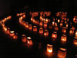 rows of glowing luminaria