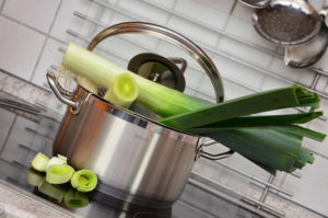 leeks in a pot on stove