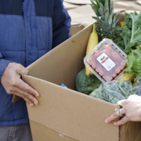 Hands opening a box of produce