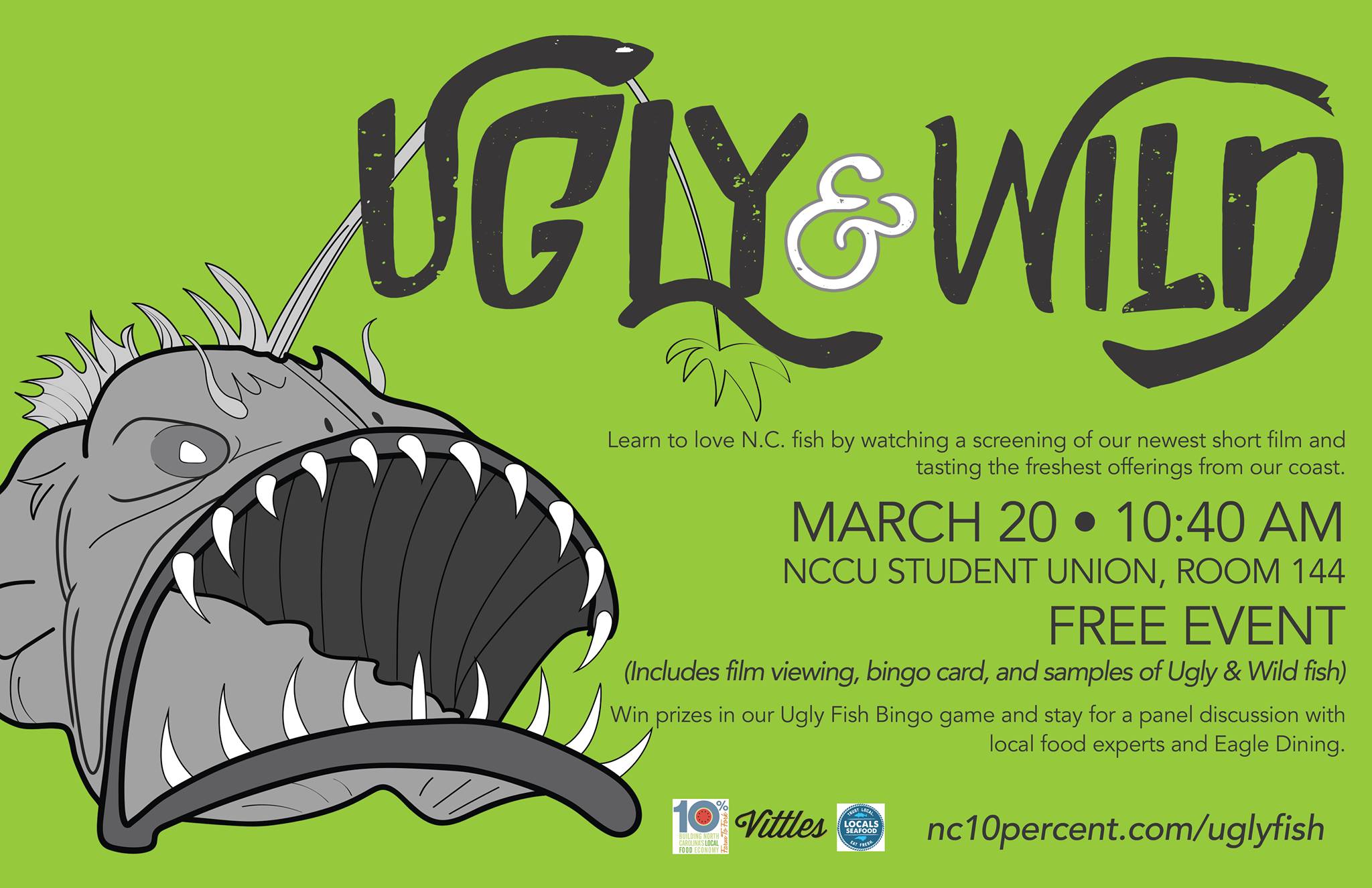 event poster with ugly, toothy fish