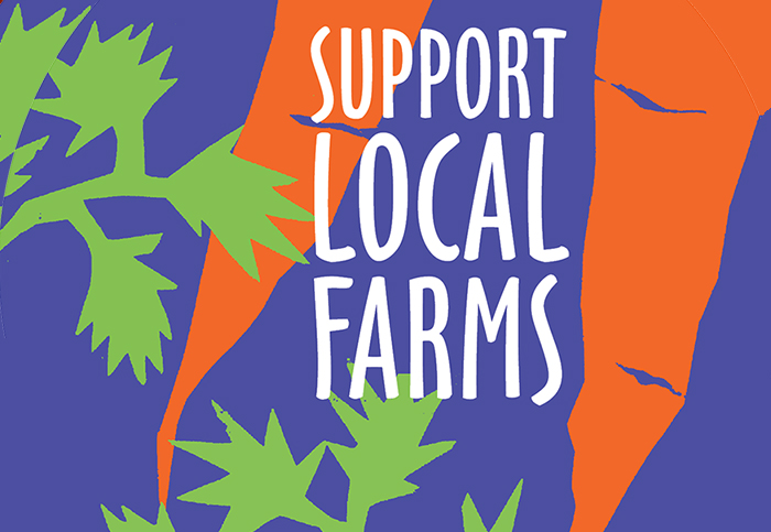 "support local farms" with drawing of carrots