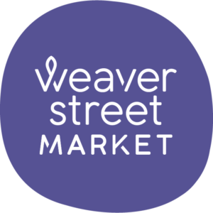 New logo that is an irregular purple circle with Weaver Street Market on it