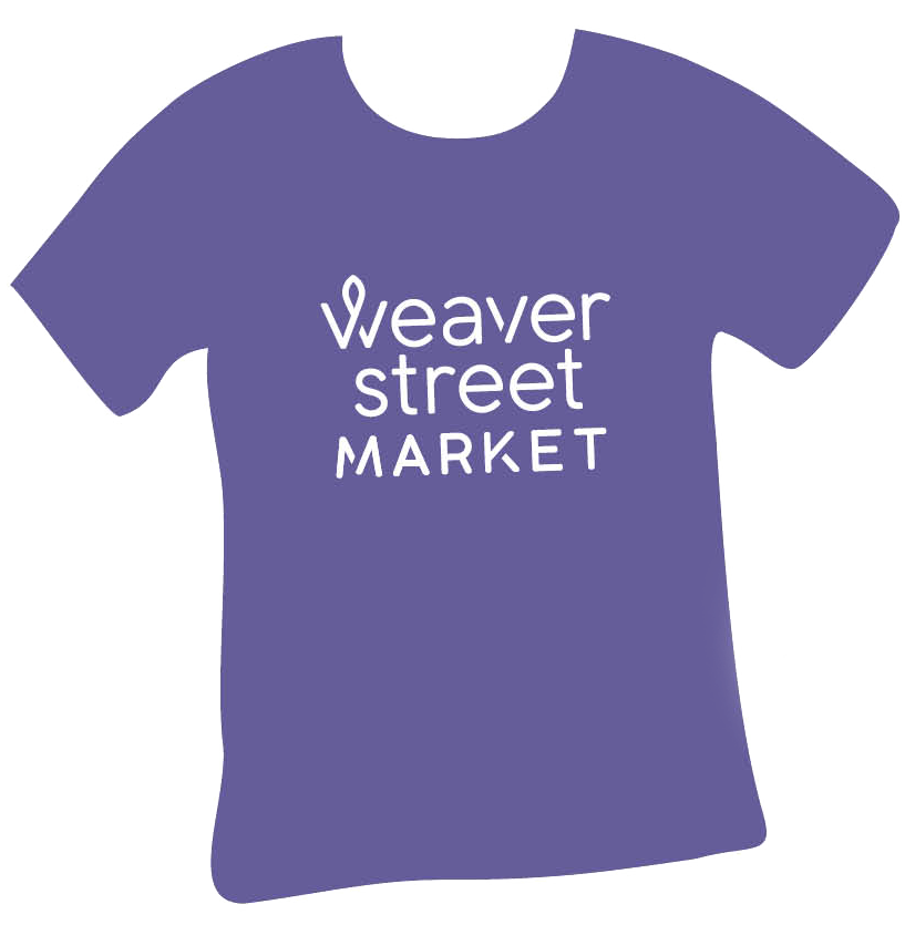 CARTOON PURPLE TEE SHIRT THAT SAYS wEAVER sTREET mARKET