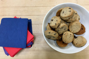 shortbread cookies in bowl with napkins nearby