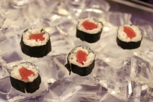 sushi samples on ice