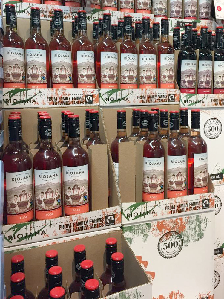 bottles of Riojana rose wine on a shelf