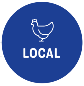 dot with word "local" and icon of chicken