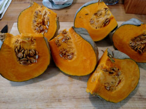 cut up sections of jarrahdale pumpkin