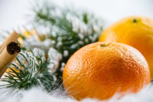 mandarins with snowy greenery