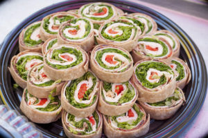 platter of turkey pinwheel sandwiches