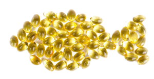 gelatin capsule pills in shape of a fish