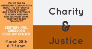 banner for the charity and justice event