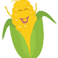 cartoon ear of corn with face and arms and legs, cheering