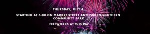 banner with fireworks, with event information