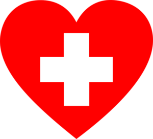 a red heart with a white cross (like the symbol of the Red Cross organization)