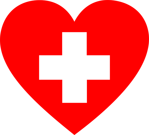 a red heart with a white cross (like the symbol of the Red Cross organization)