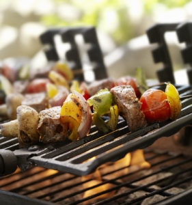 Beef and Vegetable Kabobs on a Outdoor BBQ 