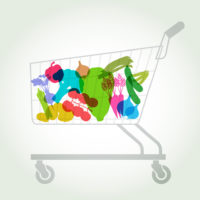 Shopping Basket with various Vegetables (drawing)