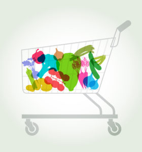 Shopping Basket with various Vegetables (drawing)