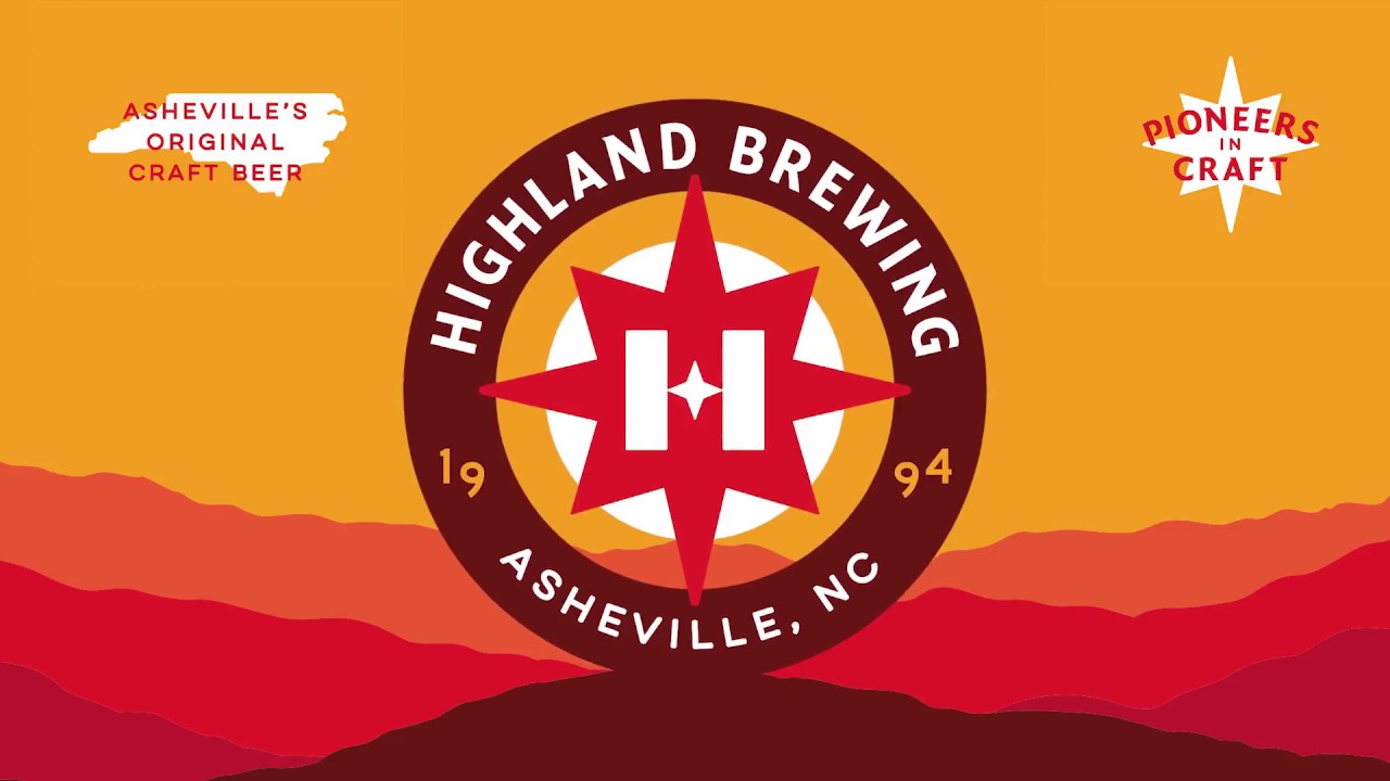 logo of Highland Brewing with background of mountain scenery