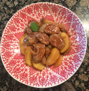 Maple Mustard Glazed Sausages and Apples