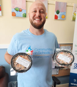 This is Tych Cowdin, the executive director of Communities in Schools Chatham County. This is the Good Bowls community partner that distributes donate frozen meals to food insecure families in the community. 